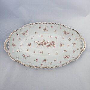 Antique Victoria Austria Pink Floral Gold Large Oval Serving Platter